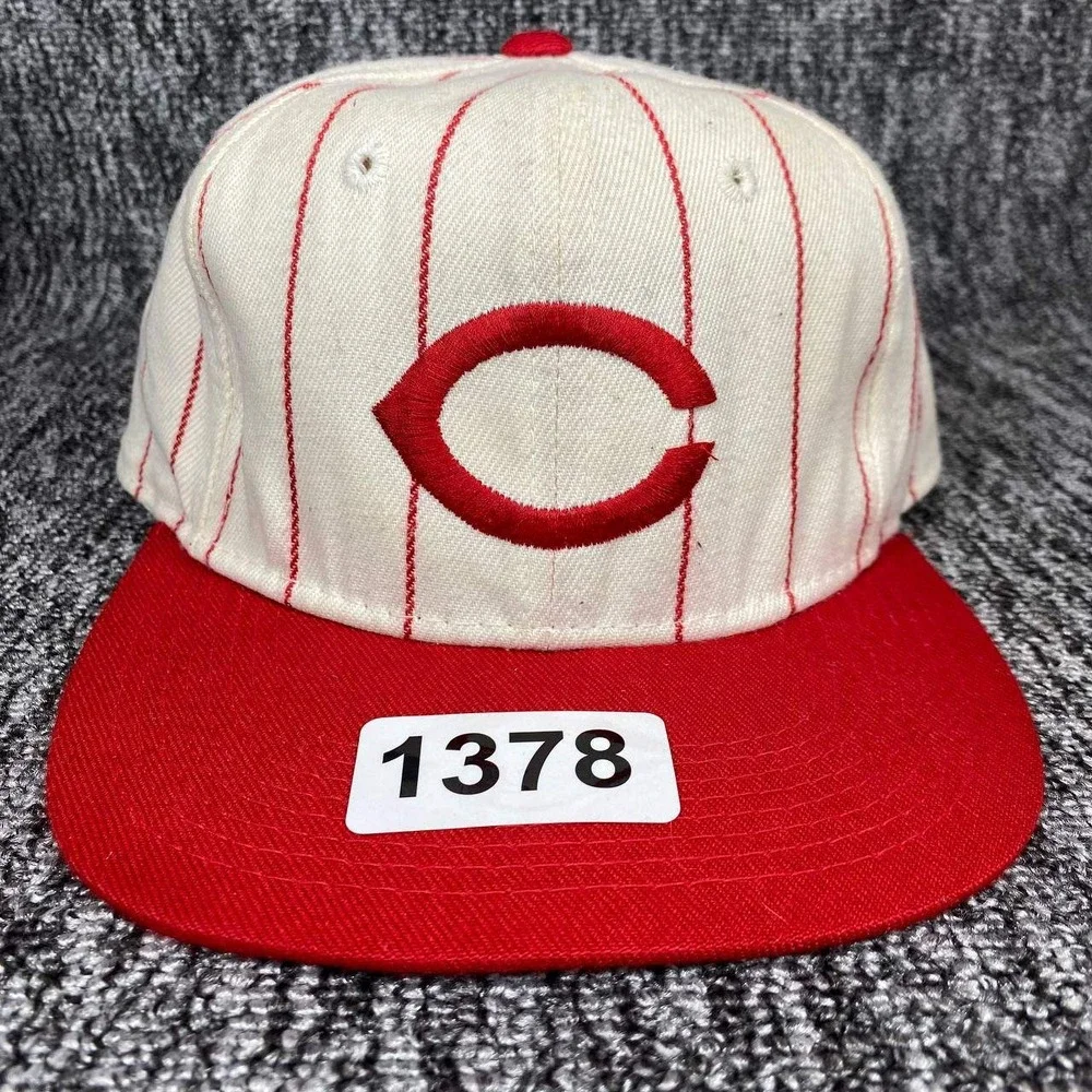 Sports Specialties Cincinnati Reds Hat Mens 7 1/2 White Red Pinstripe Fitted MLB